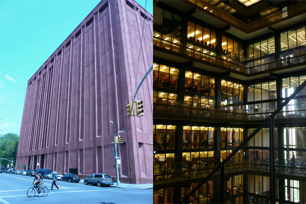 the outside and inside of bobst library at nyu