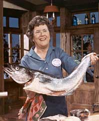 here is julia child with an enormous fish.